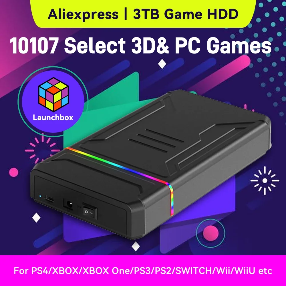 Gaming Console Emulator - HDD Portátil para Jogos Launchbox de